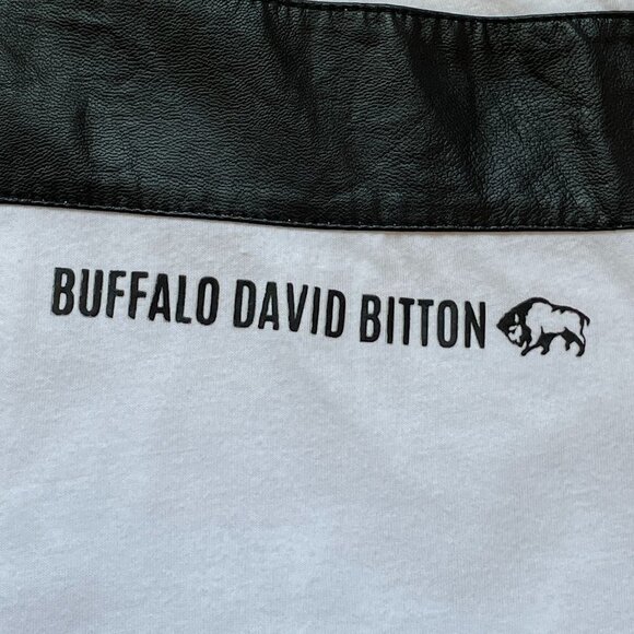 Buffalo David Bitton Men's Long Sleeve Tee White with Black Faux Leather Stripes - Picture 2 of 11